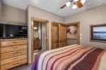 Woods & Irons Lodge, Master Bedroom 3 with Smart TV and View to ensuite Bath